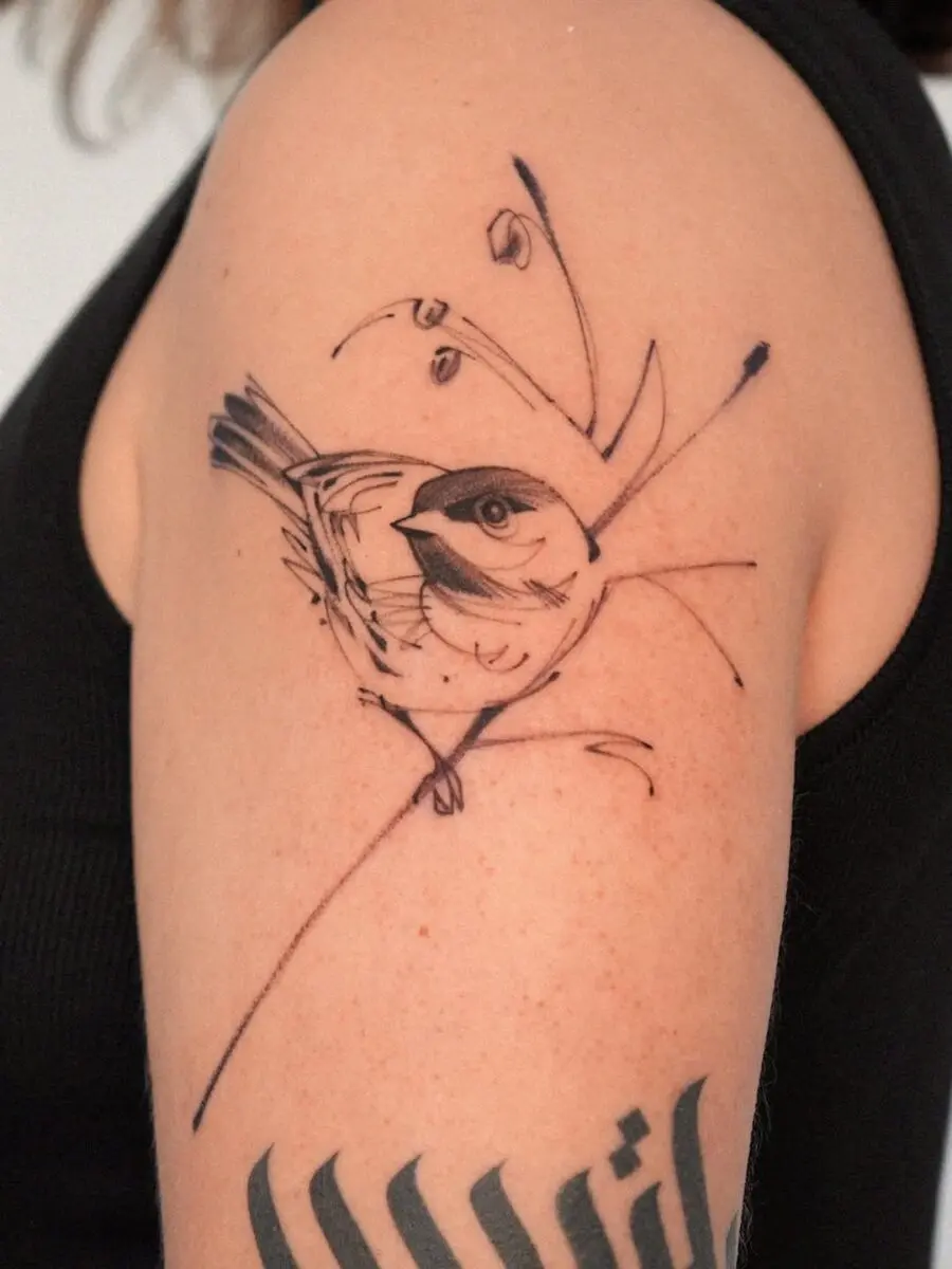 Elegant and simple sparrow tattoo design