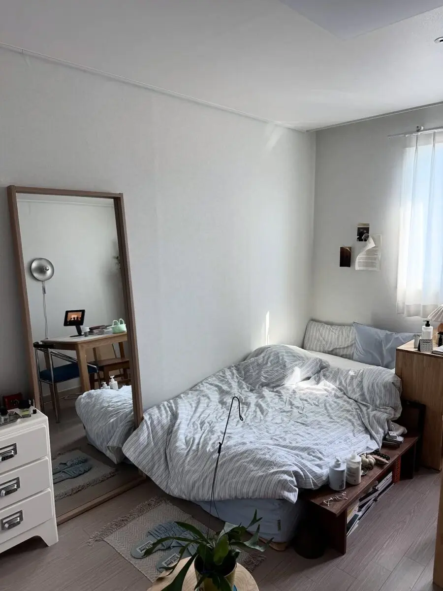 Cozy minimalist dorm room with natural accents