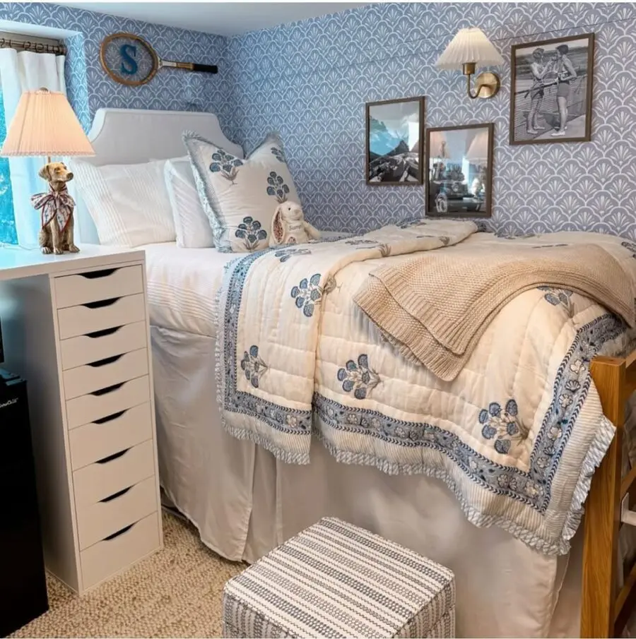 Charming minimalist dorm room with cozy accents
