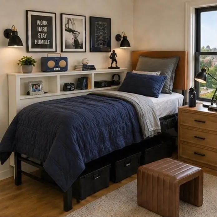 Cozy Minimalist Dorm Room with Modern Touches