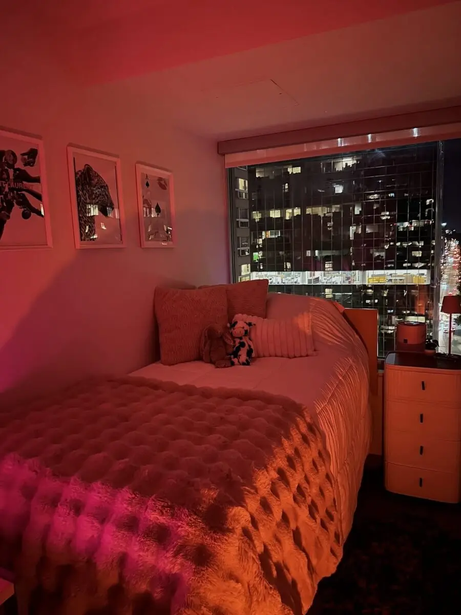 Cozy minimalist dorm with city night vibes