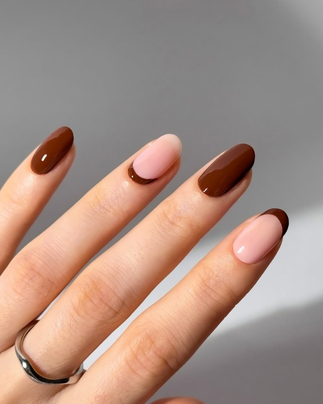 Chic brown and pink office nail design