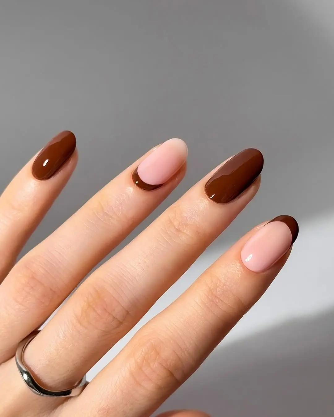 Chic brown and pink office nail design