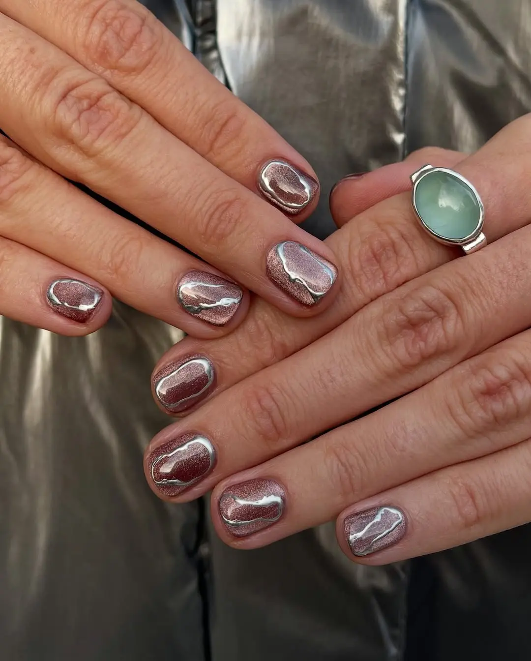 Stylish metallic pink office-friendly nail design