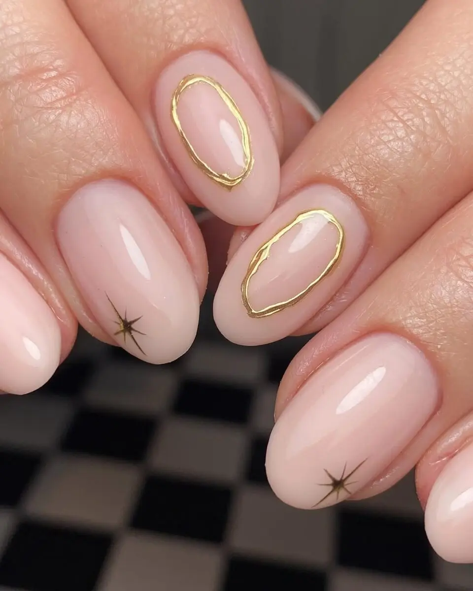 Chic Pink Nails with Golden Accents