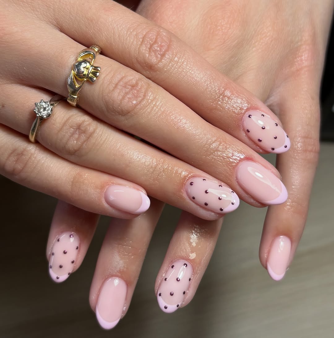 Chic Office Nails with Pink and Dots