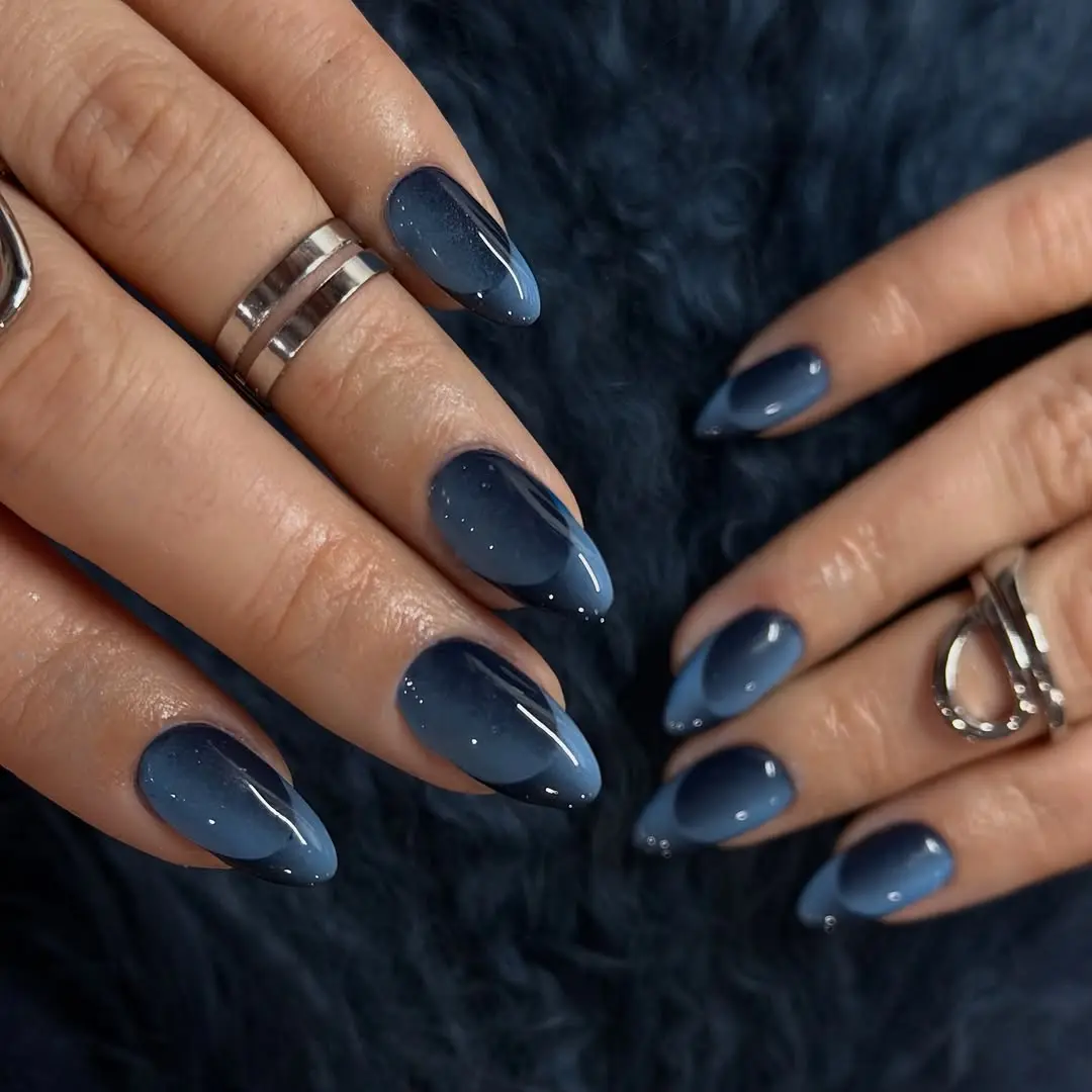 Chic Blue Ombre Nail Design for Work