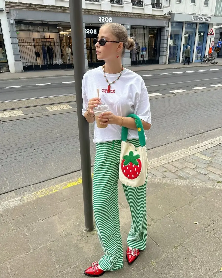 Casual Palazzo Pants with Playful Accessories