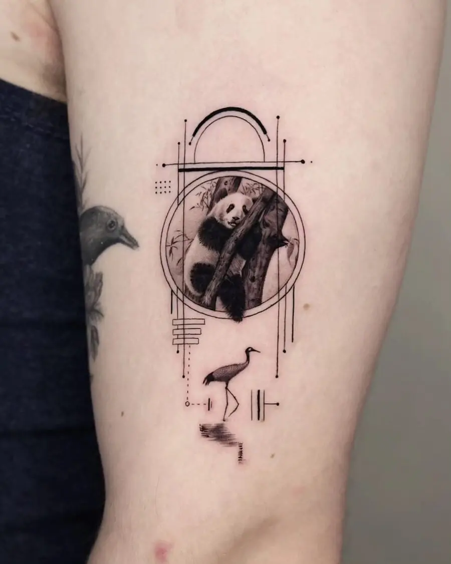 Stylish geometric panda tattoo illustration