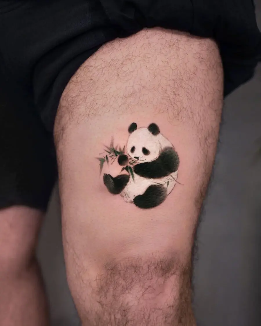 Charming Panda Enjoying Bamboo on Thigh