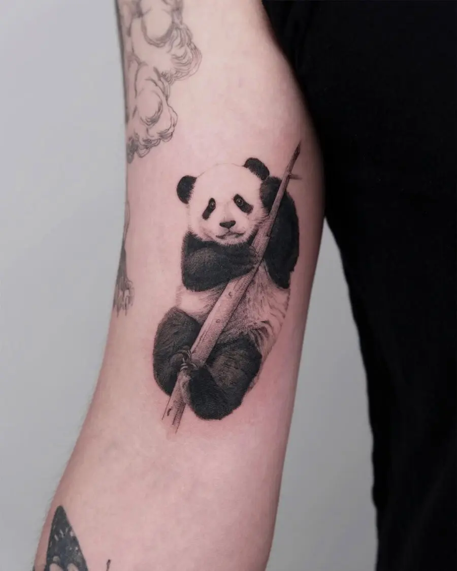 Charming Panda Tattoo on Upper Arm