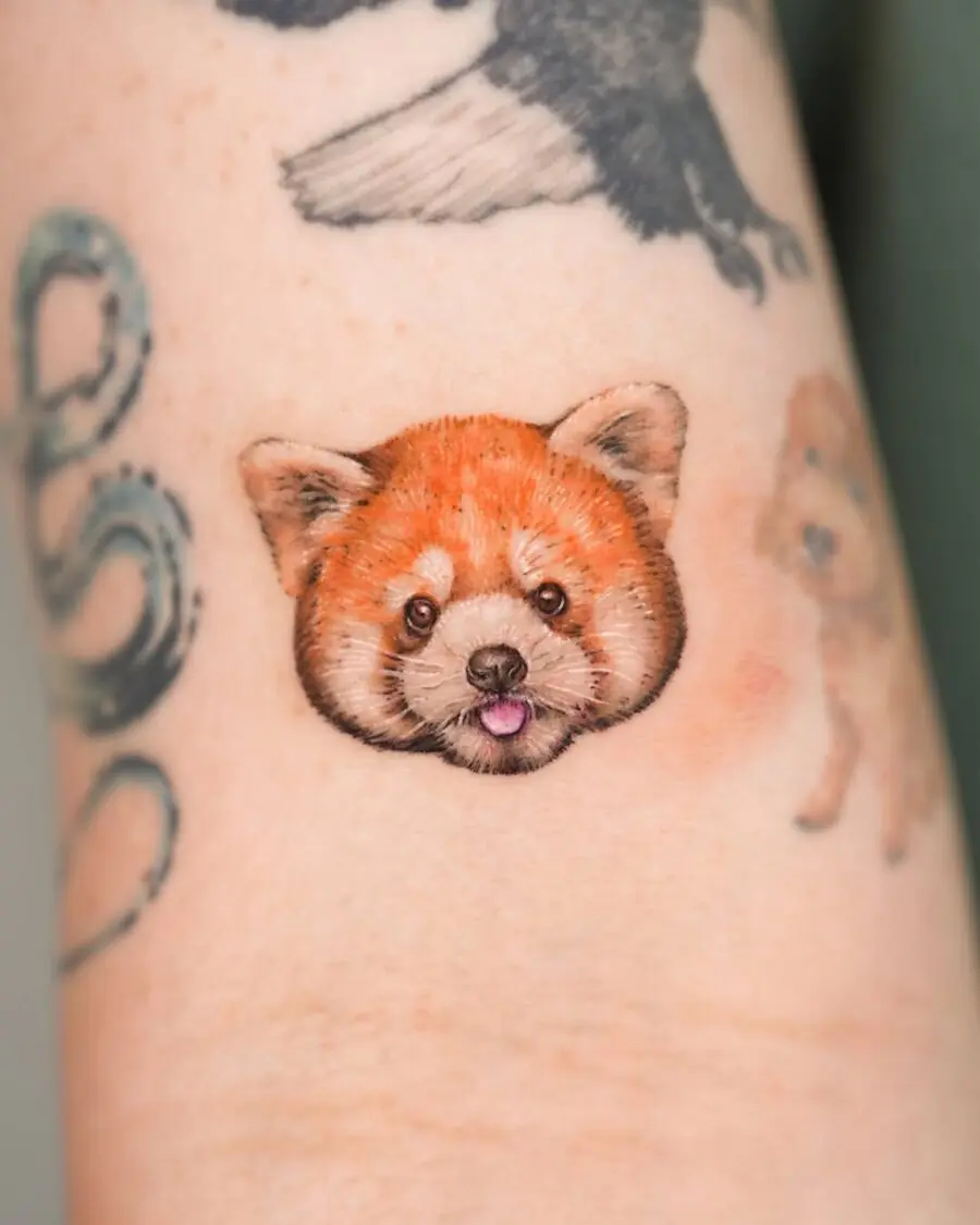 Vibrant Red Panda Tattoo with Realistic Details