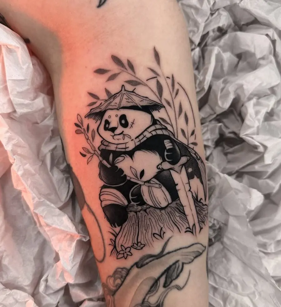Charming panda in samurai style tattoo