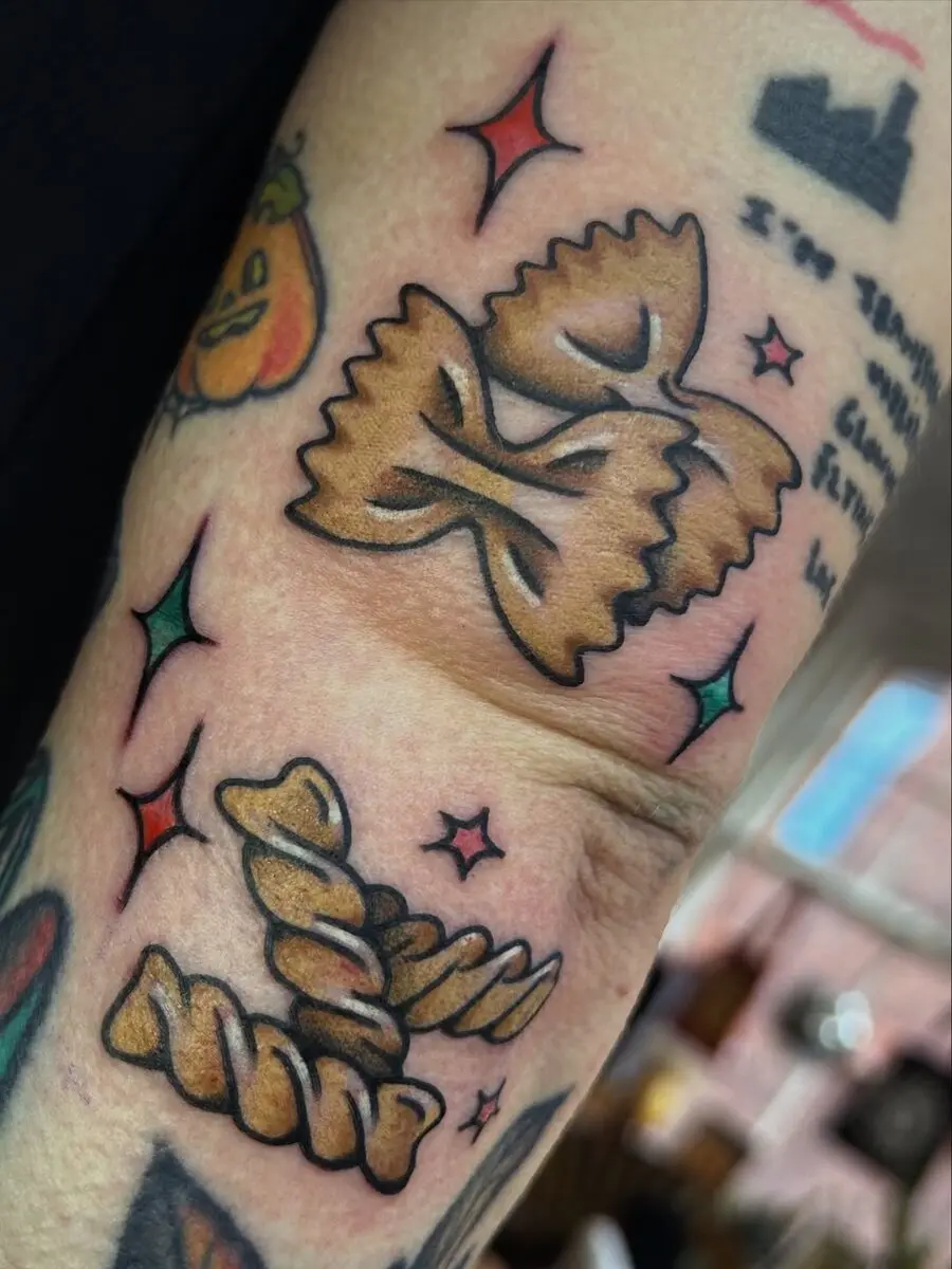 Unique Pasta Tattoos with Colorful Stars