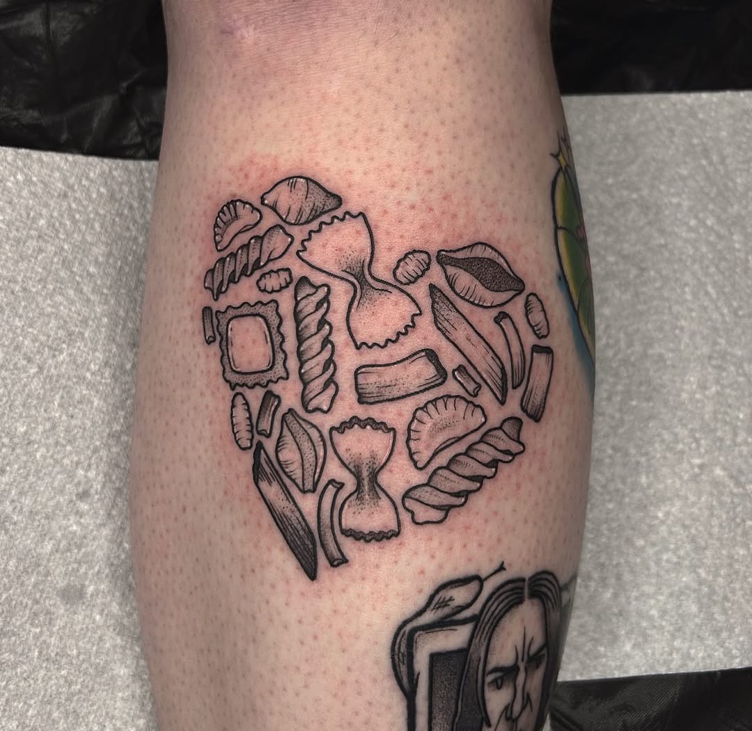 Heart-shaped pasta tattoo showcases culinary passion