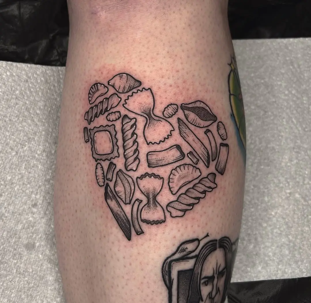 Heart-shaped pasta tattoo showcases culinary passion