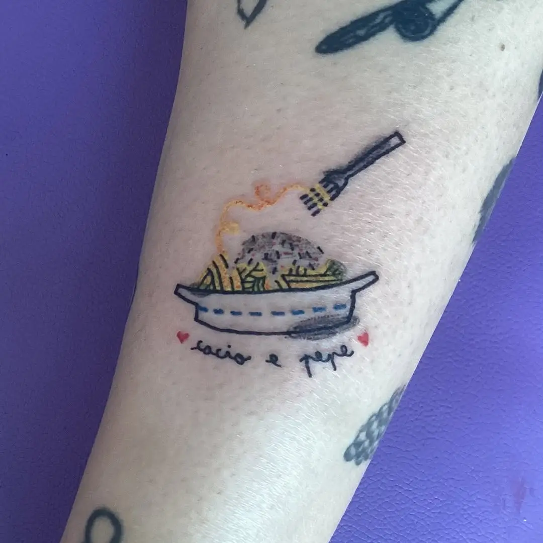 Charming bowl of spaghetti inked with love