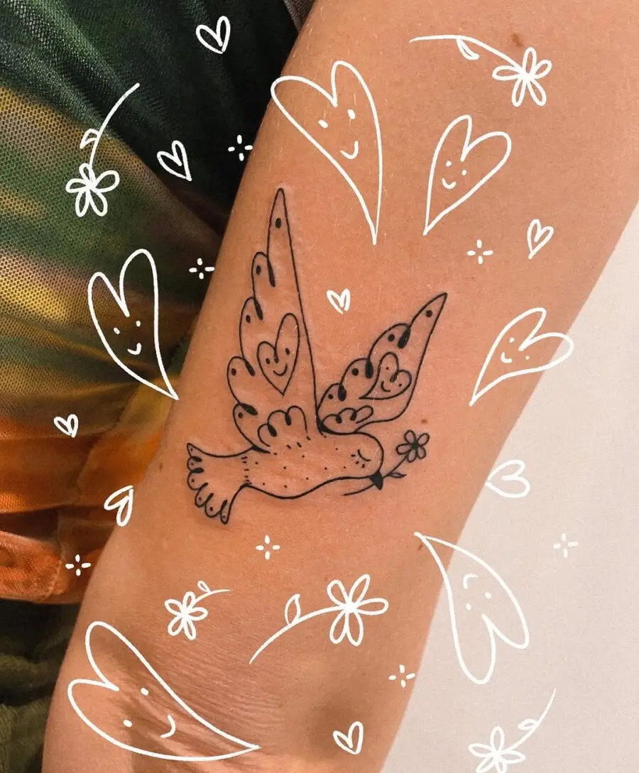 A whimsical dove tattoo representing peace