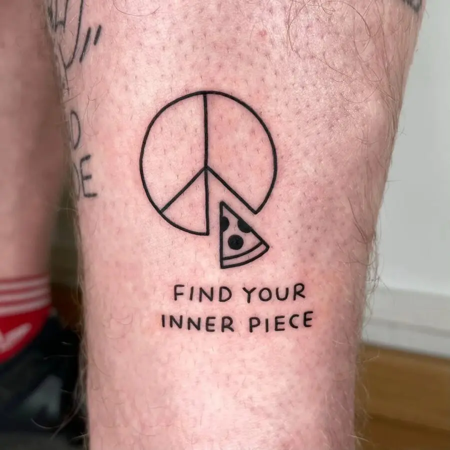 Humorous peace and pizza tattoo design