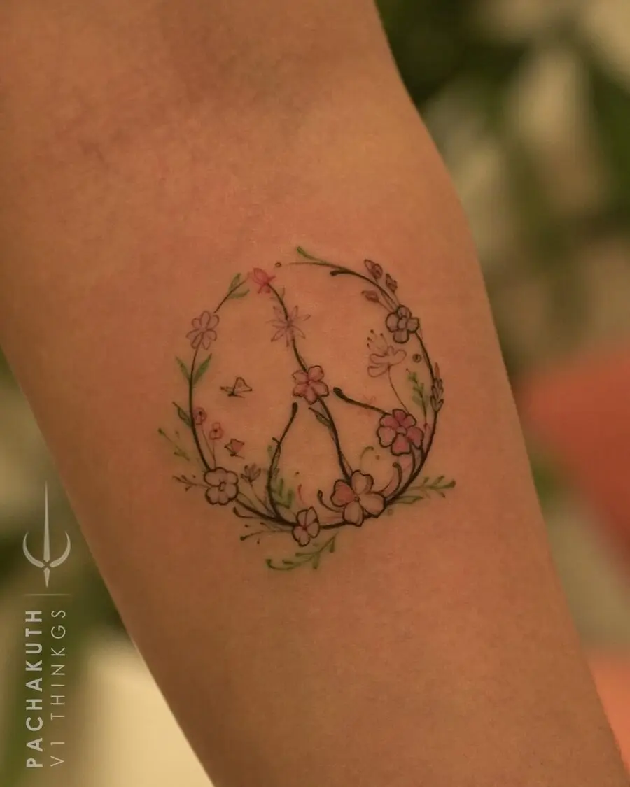 Floral Peace Sign Tattoo Illustrates Serenity