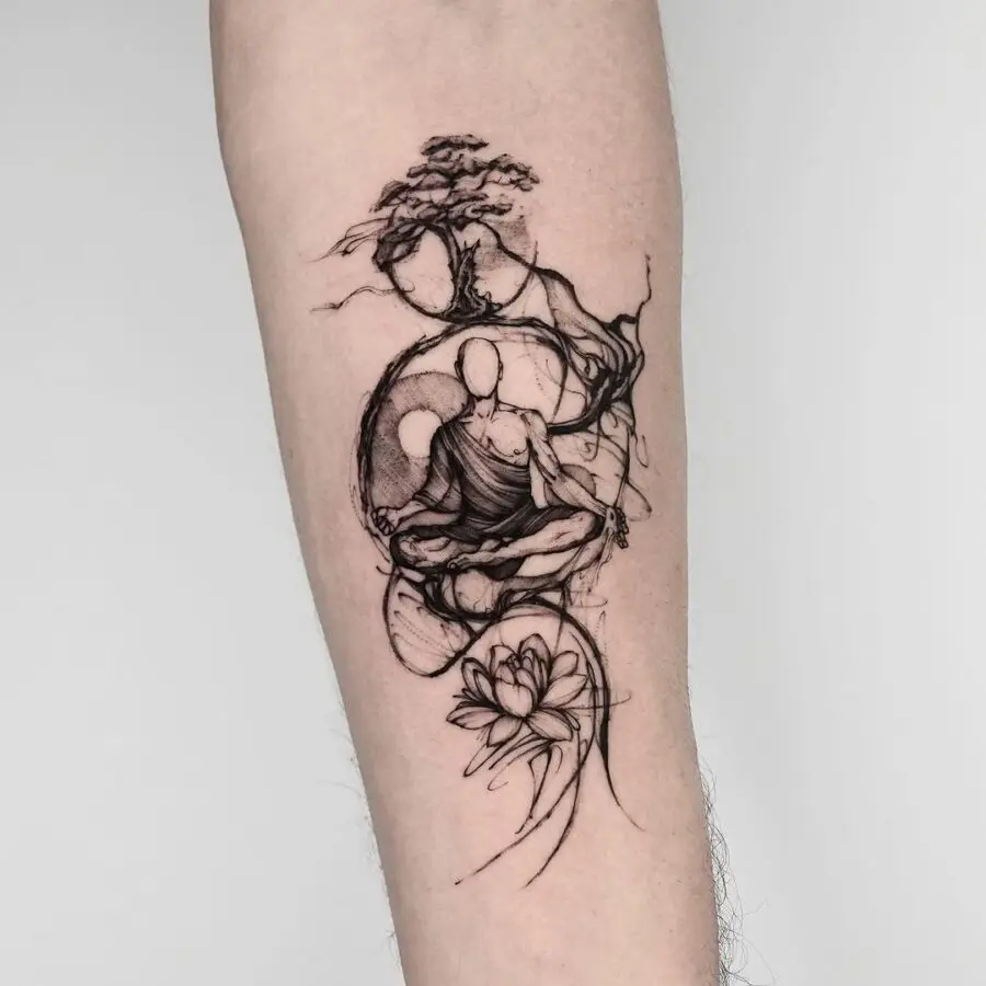 Meditative tattoo symbolizes inner peace and tranquility.