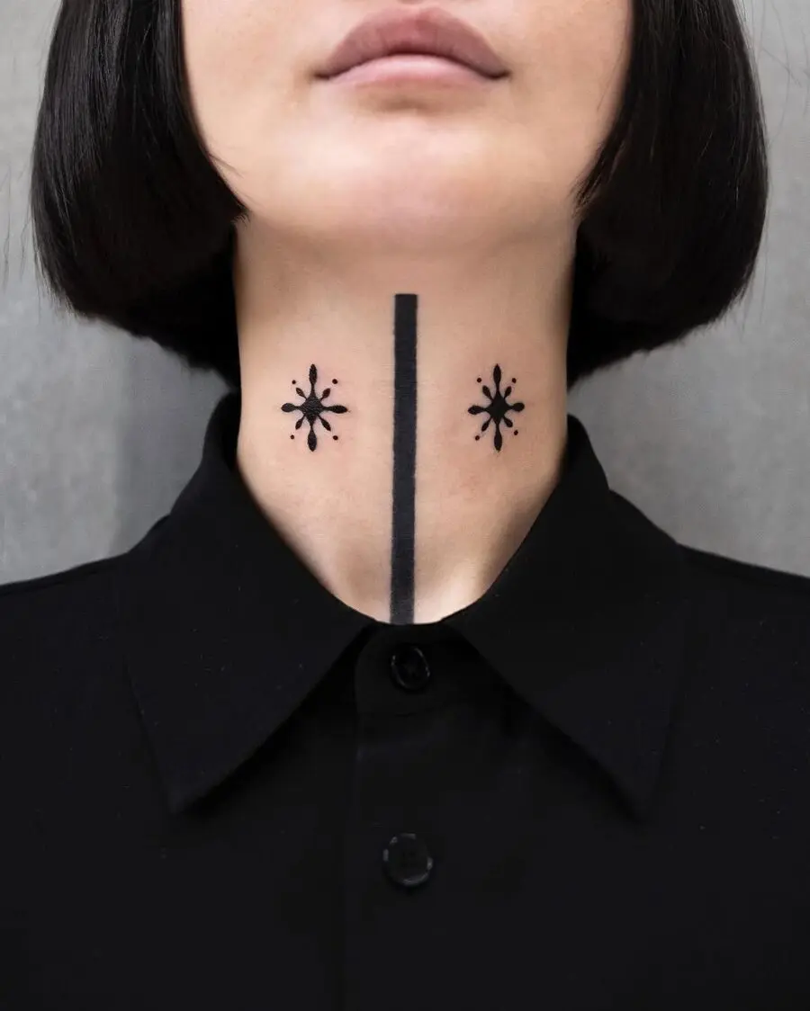 Minimalist neck tattoos symbolizing peace and harmony