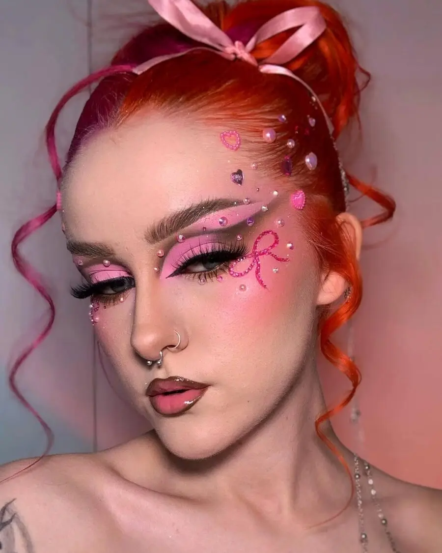 Vibrant pink eyeshadow with playful accents