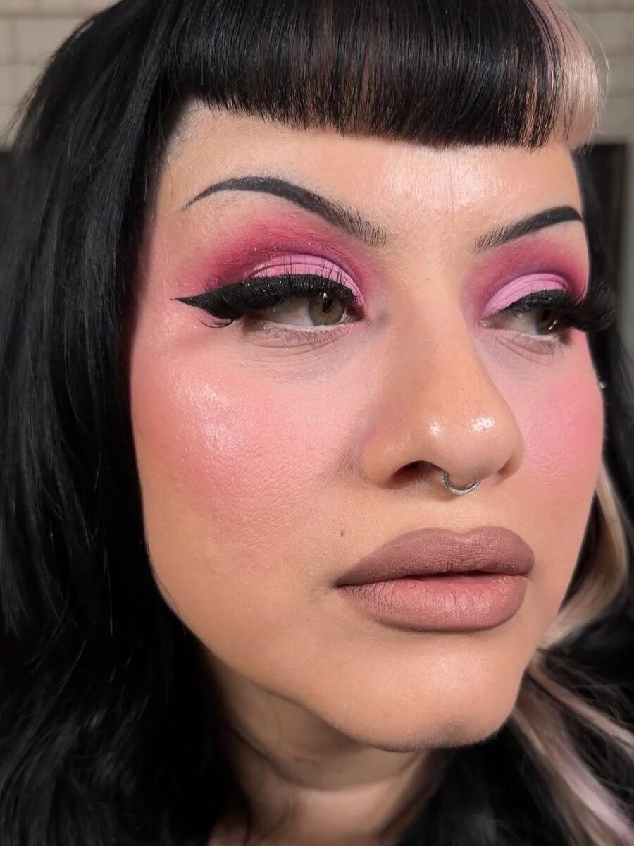 Vibrant pink eyeshadow with soft glam vibes