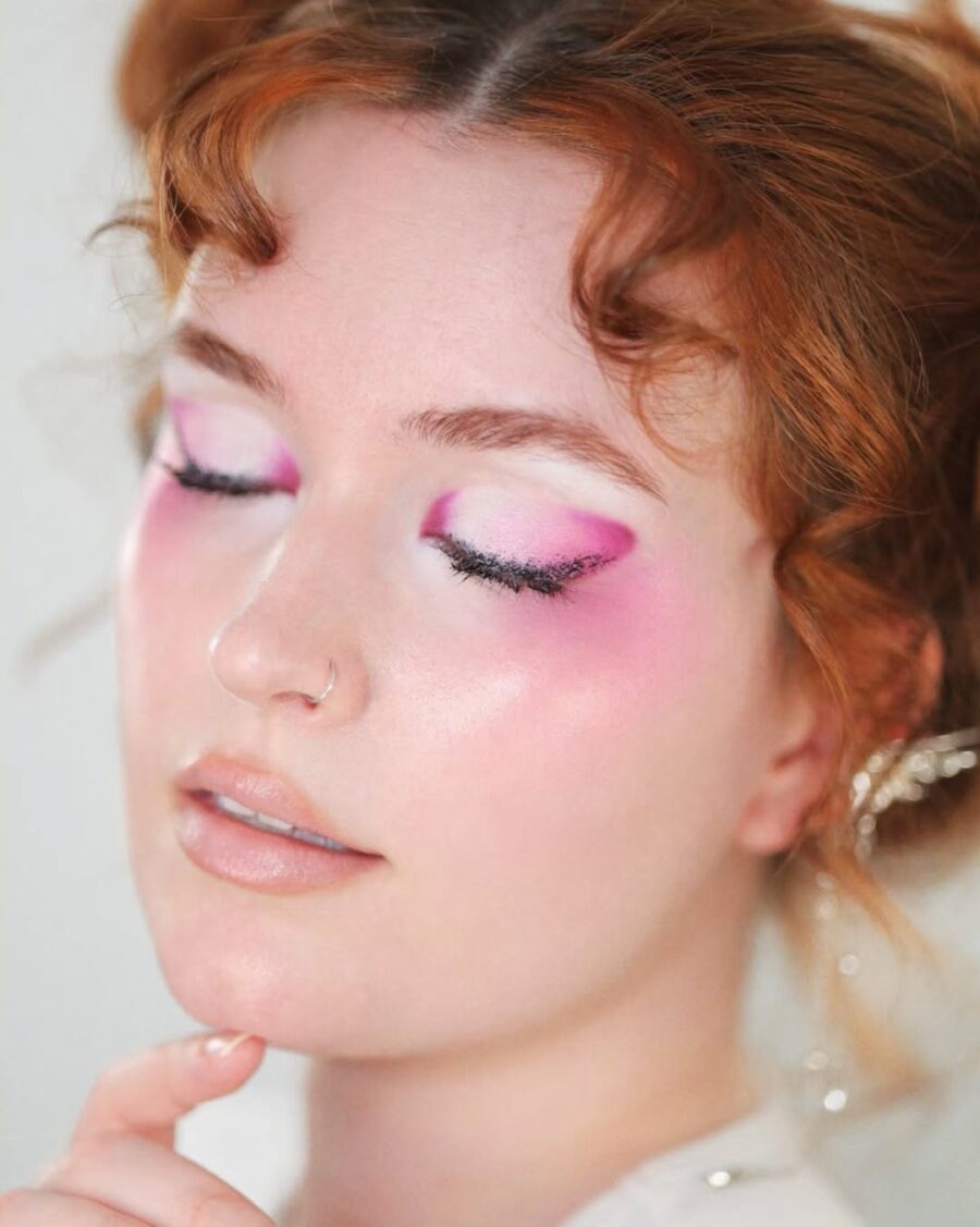 Vibrant pink eyeshadow with soft pastel tones