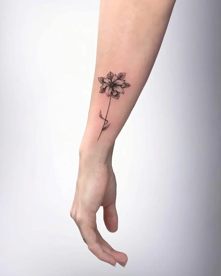 Elegant Poinsettia Tattoo on Forearm Design
