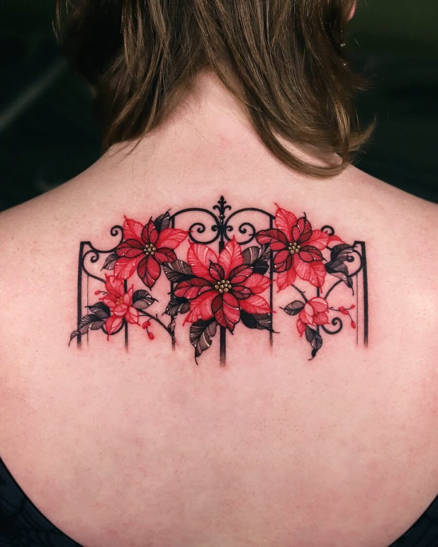 Stunning Poinsettia Tattoo on Back