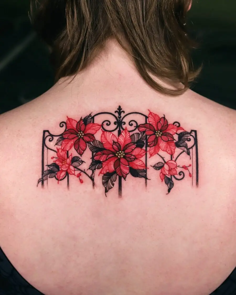 Stunning Poinsettia Tattoo on Back