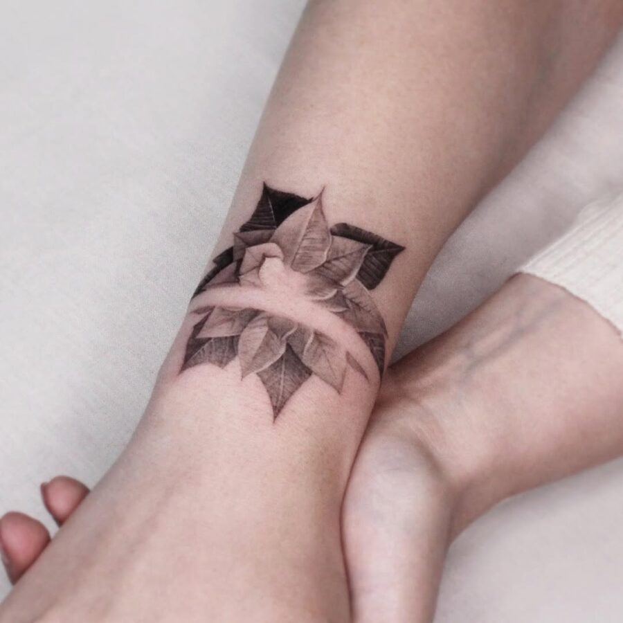 Stylish Black and Grey Poinsettia Tattoo