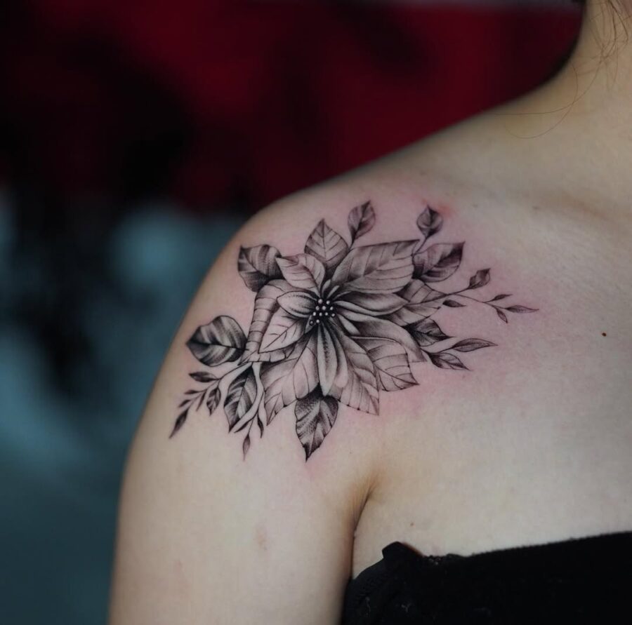 Stunning Poinsettia Tattoo with Elegant Details