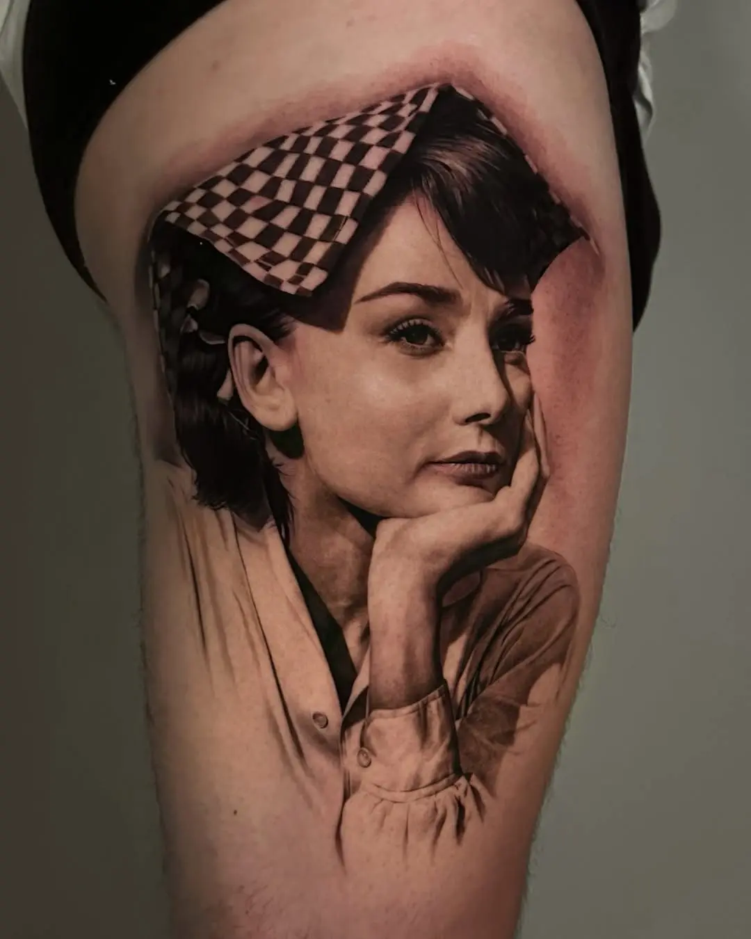 Stunning Audrey Hepburn Portrait Tattoo Design