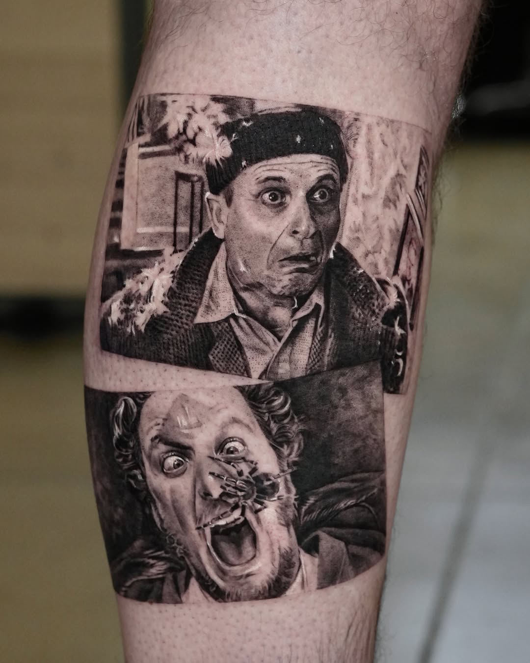 Expressive black and gray portrait tattoos