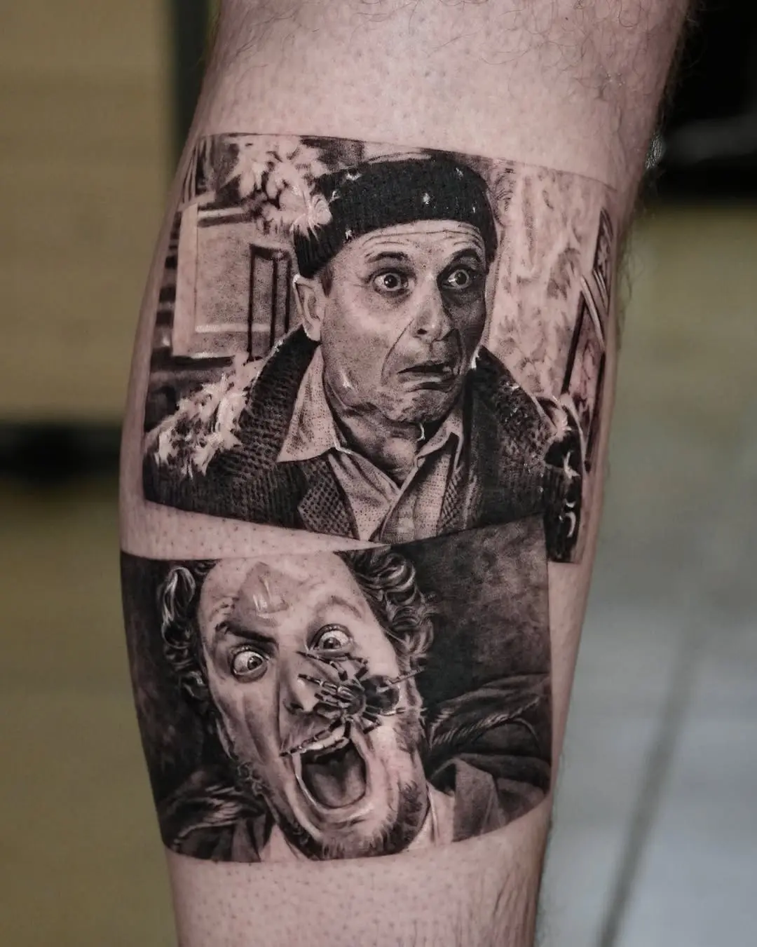 Expressive black and gray portrait tattoos
