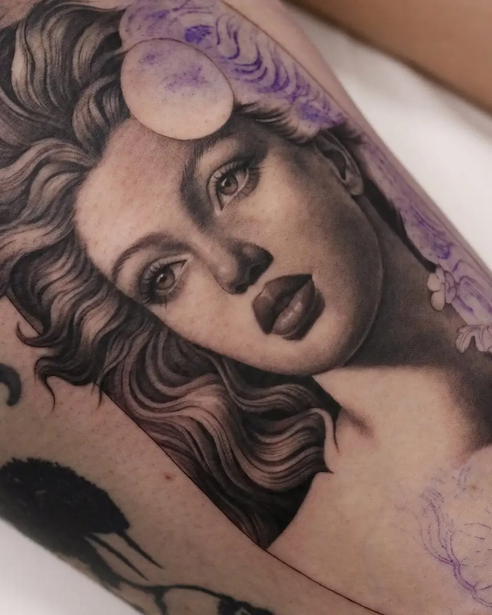 Stunning portrait tattoo of a graceful woman