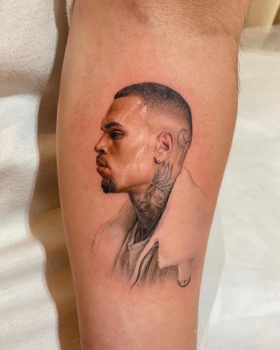Realistic side profile portrait tattoo design
