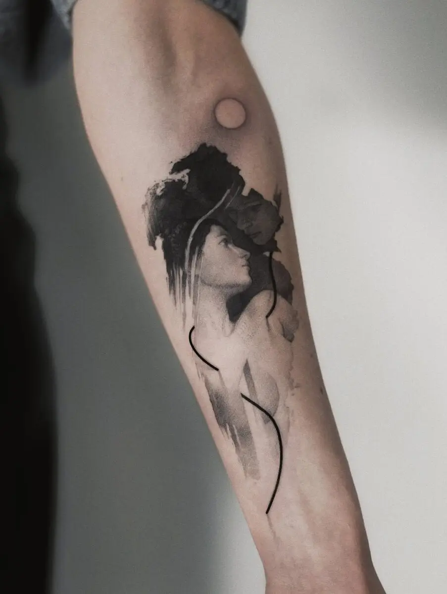 Stunning sketch-style arm portrait tattoo