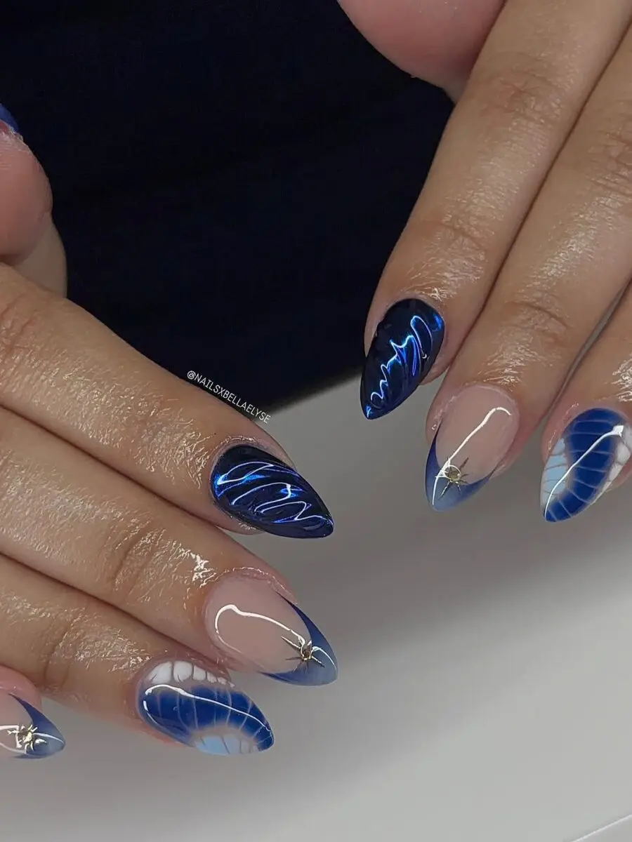 Elegant blue and white prom nail art design