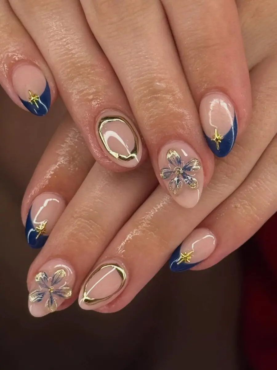 Elegant floral design for prom nails