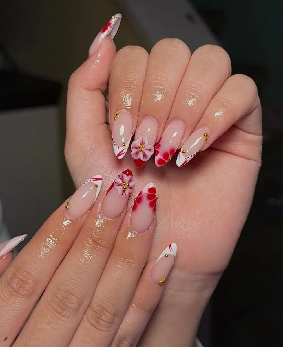 Elegant floral design for prom nails