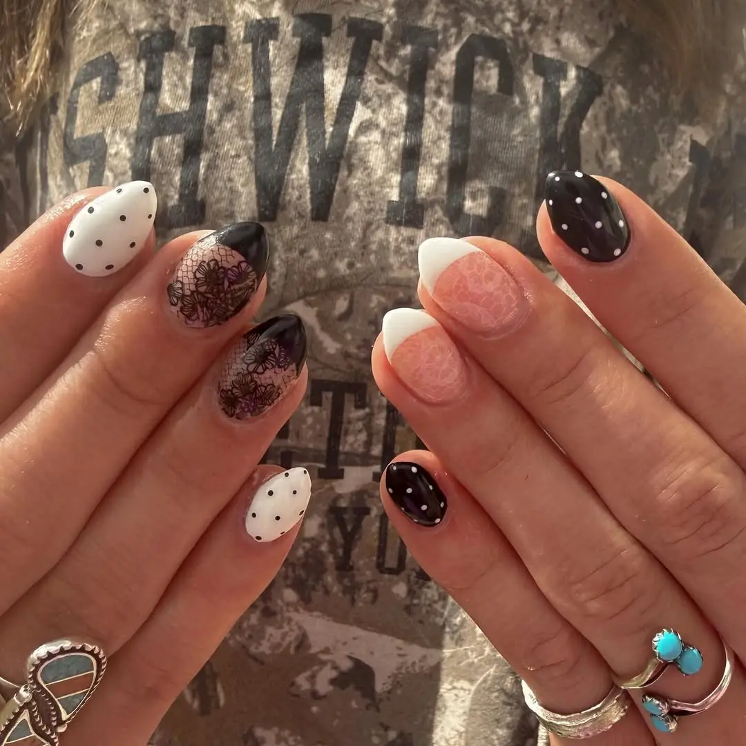 Elegant black and white prom nail design
