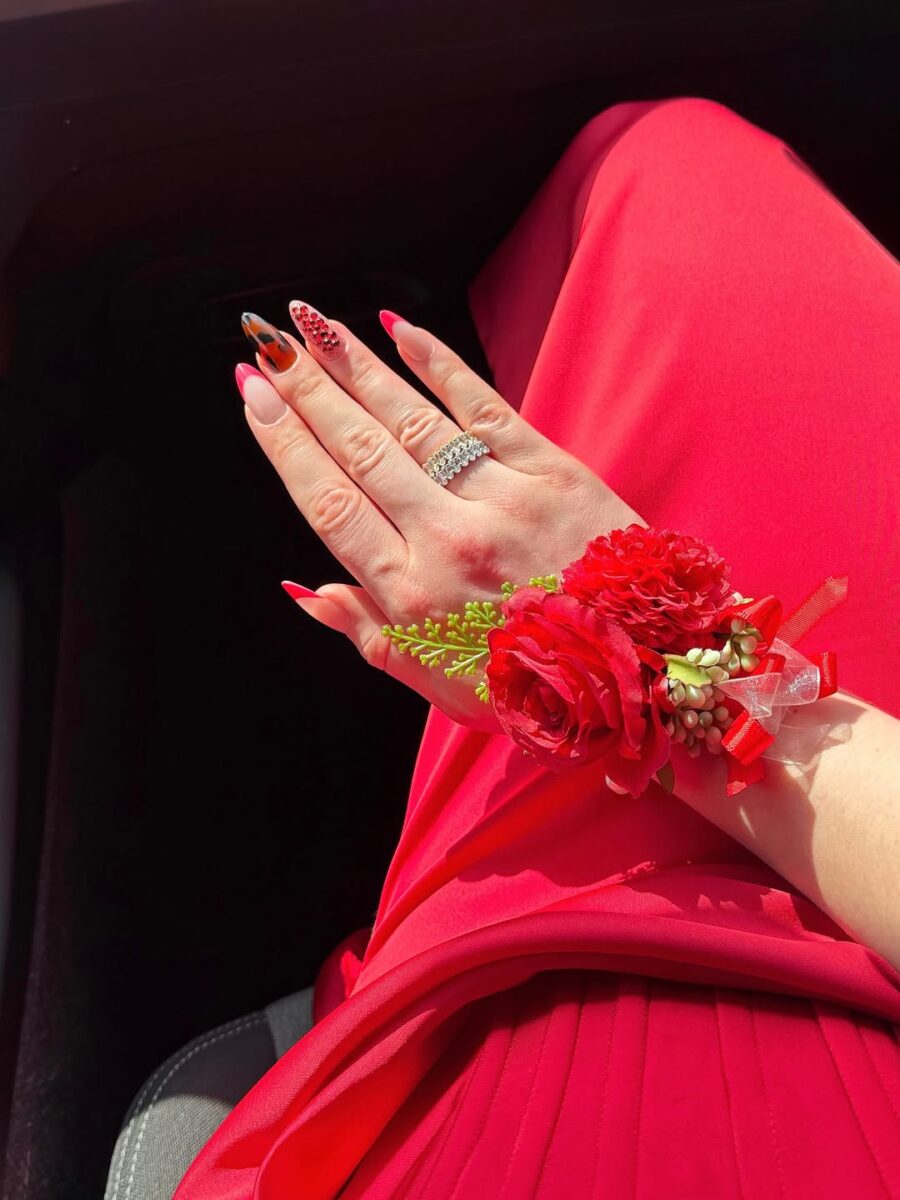 Elegant prom nails with vibrant floral accents