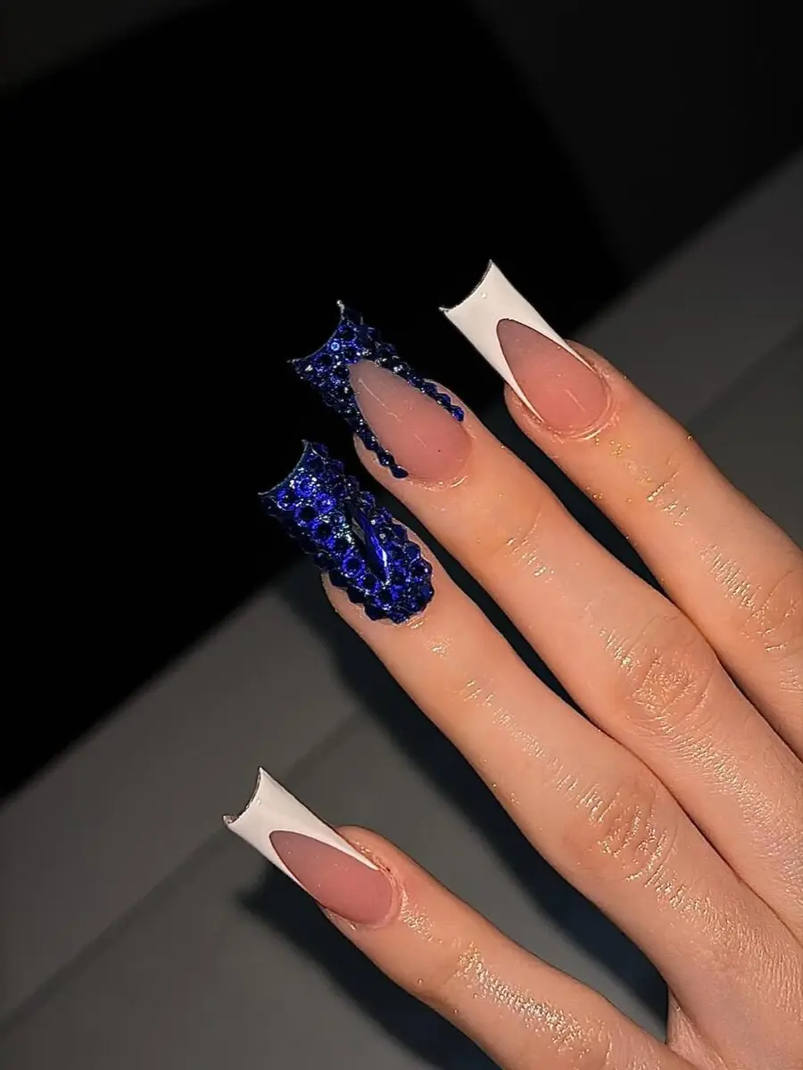Elegant Blue and White Prom Nail Art