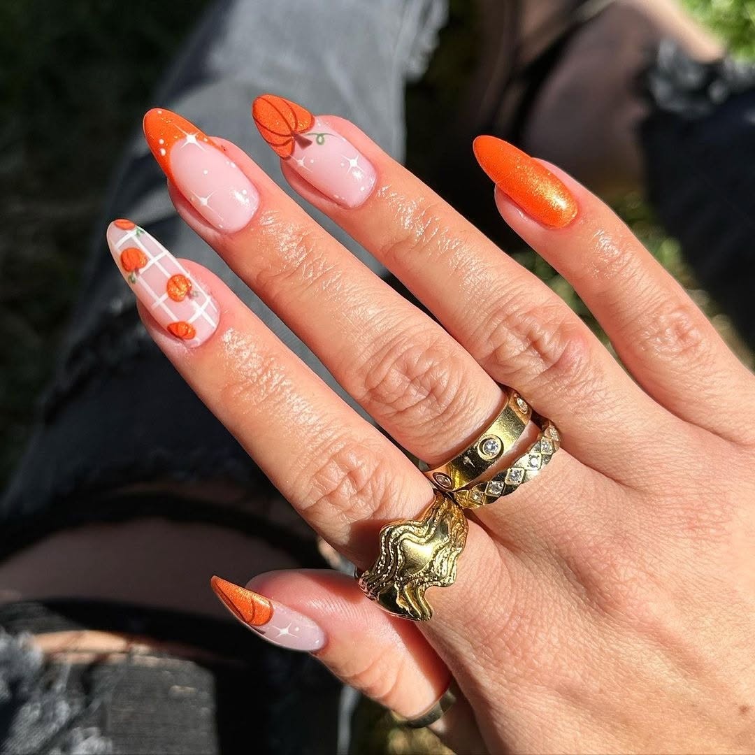 Chic autumn-inspired pumpkin nail designs