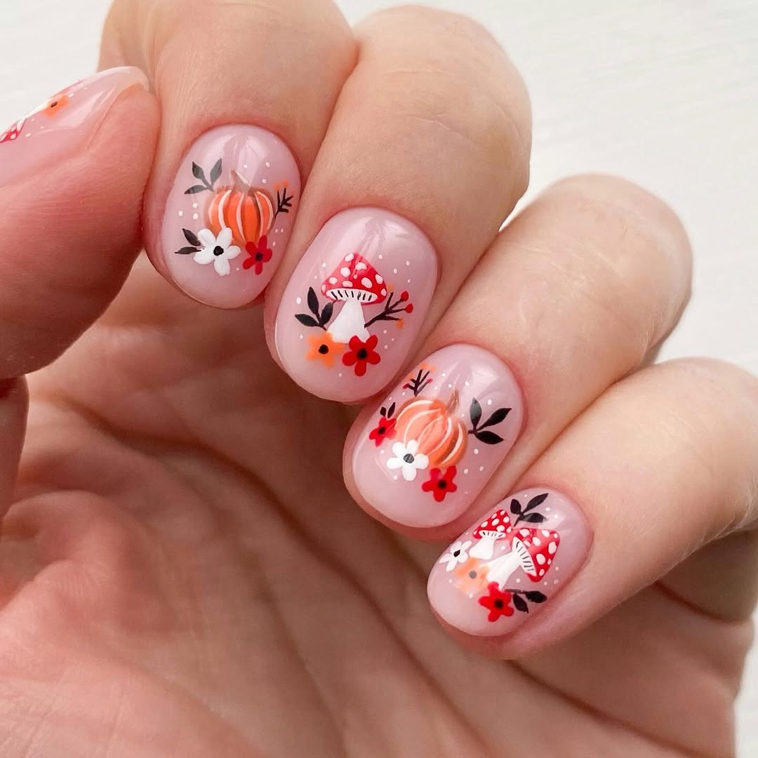 Charming pumpkin-themed nail art for autumn