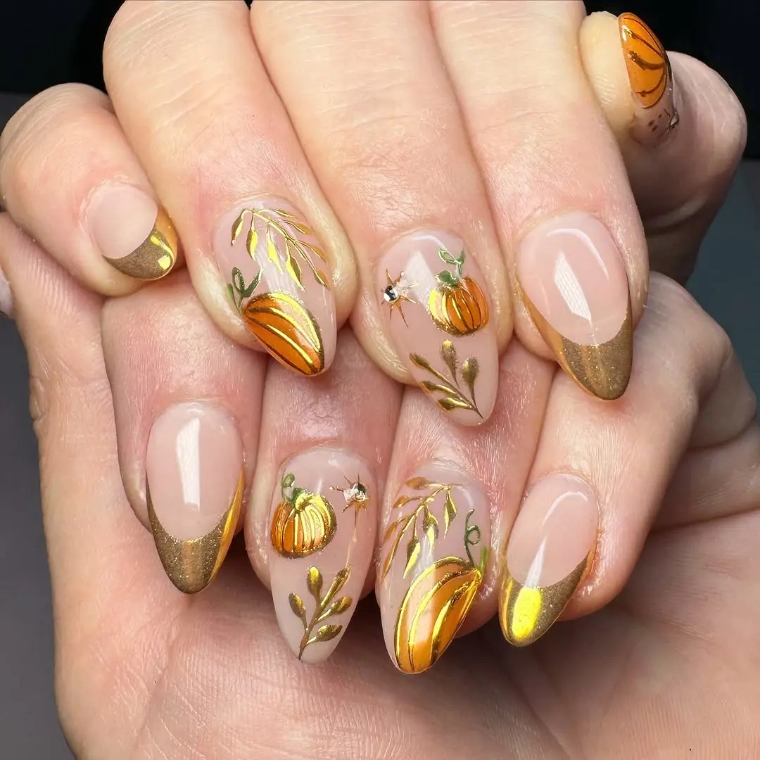 Chic pumpkin-themed fall nail design inspiration