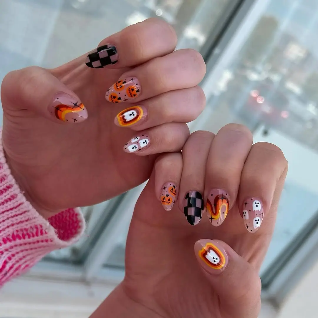 Festive pumpkin-themed nail art for Halloween